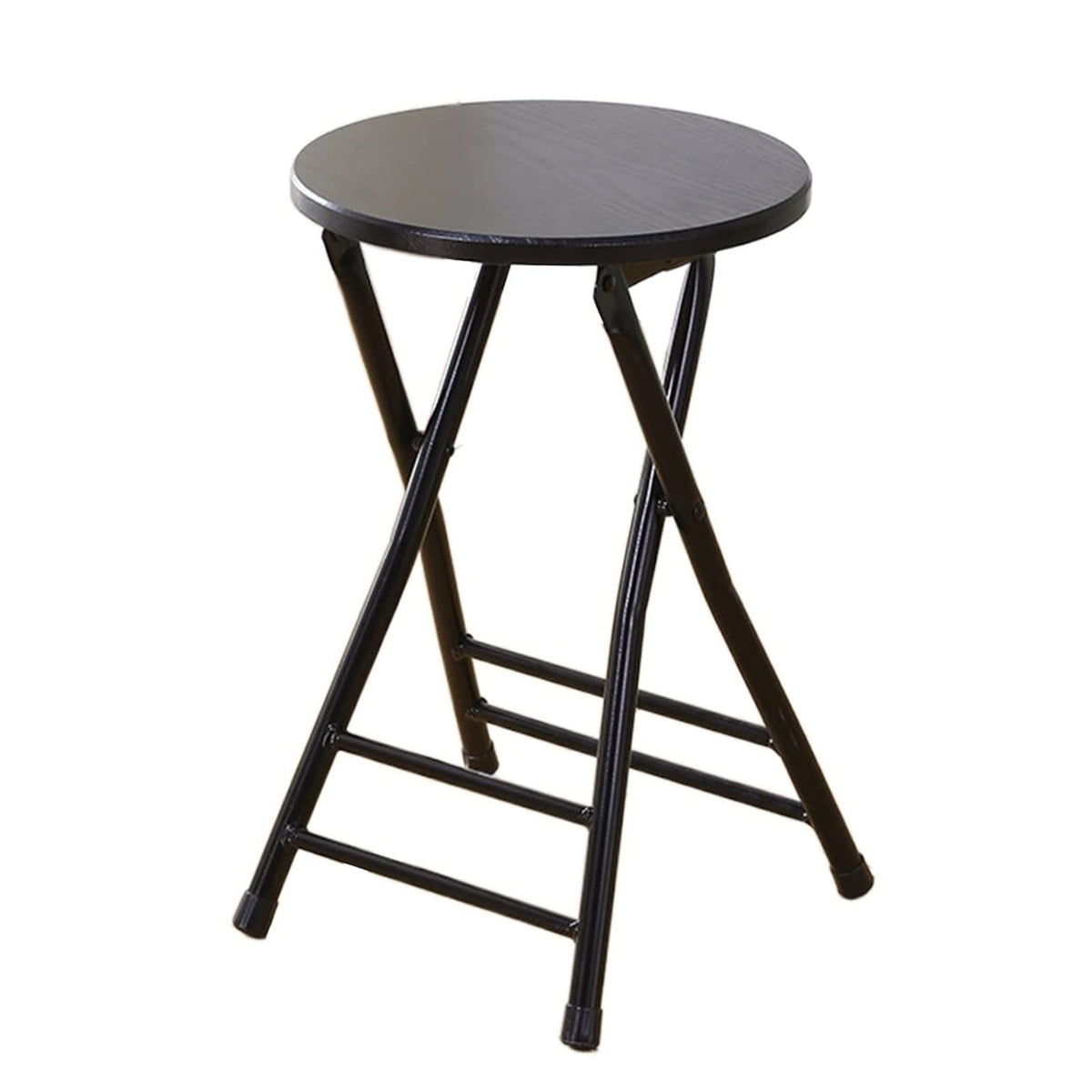 Black Round Folding Stool with Metal Frame O92947