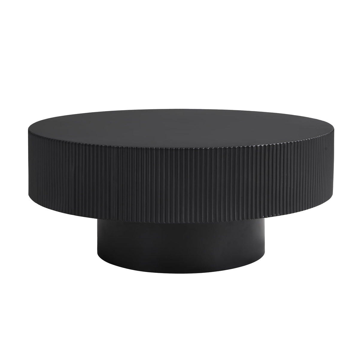 Round Coffee Table, 31.5" Fluted Pedestal Wood Table, Black N23184