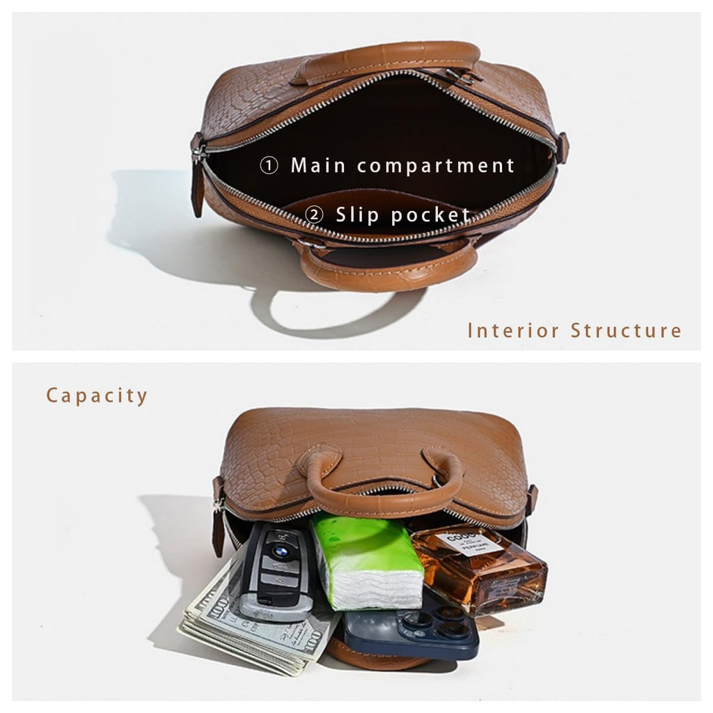 Genuine Leather Croc-Embossed Mini Dome Satchel Z10970