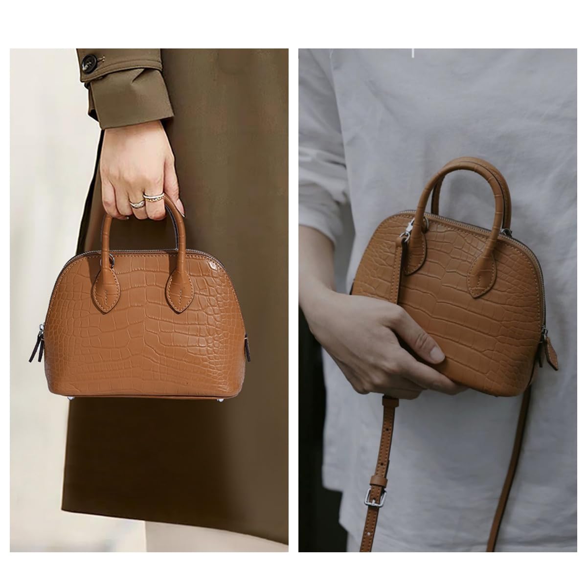 Genuine Leather Croc-Embossed Mini Dome Satchel Z10970