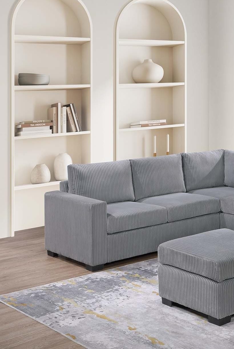 Light Gray Corduroy 4pc Sectional Sofa Set M141