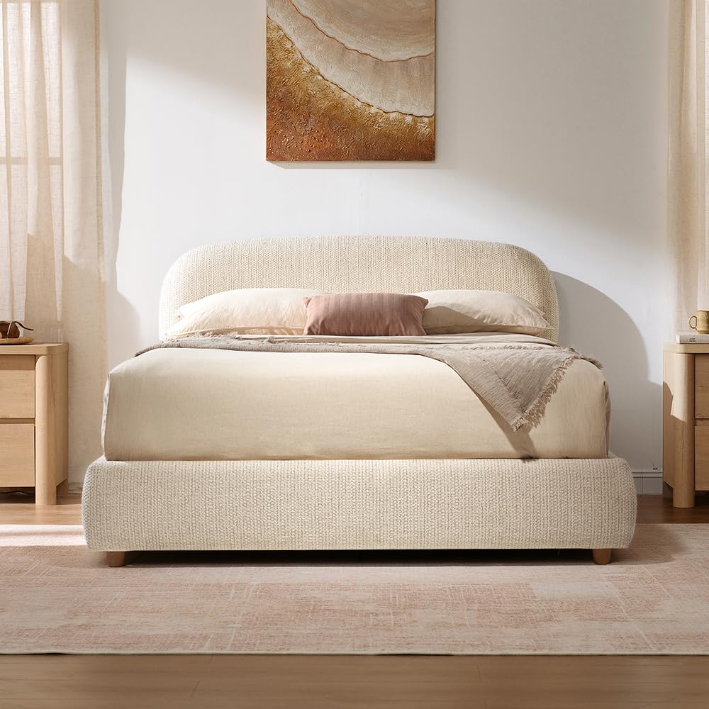Queen Lift Up Storage Bed Frame with Adjustable Headboard, Beige Z171