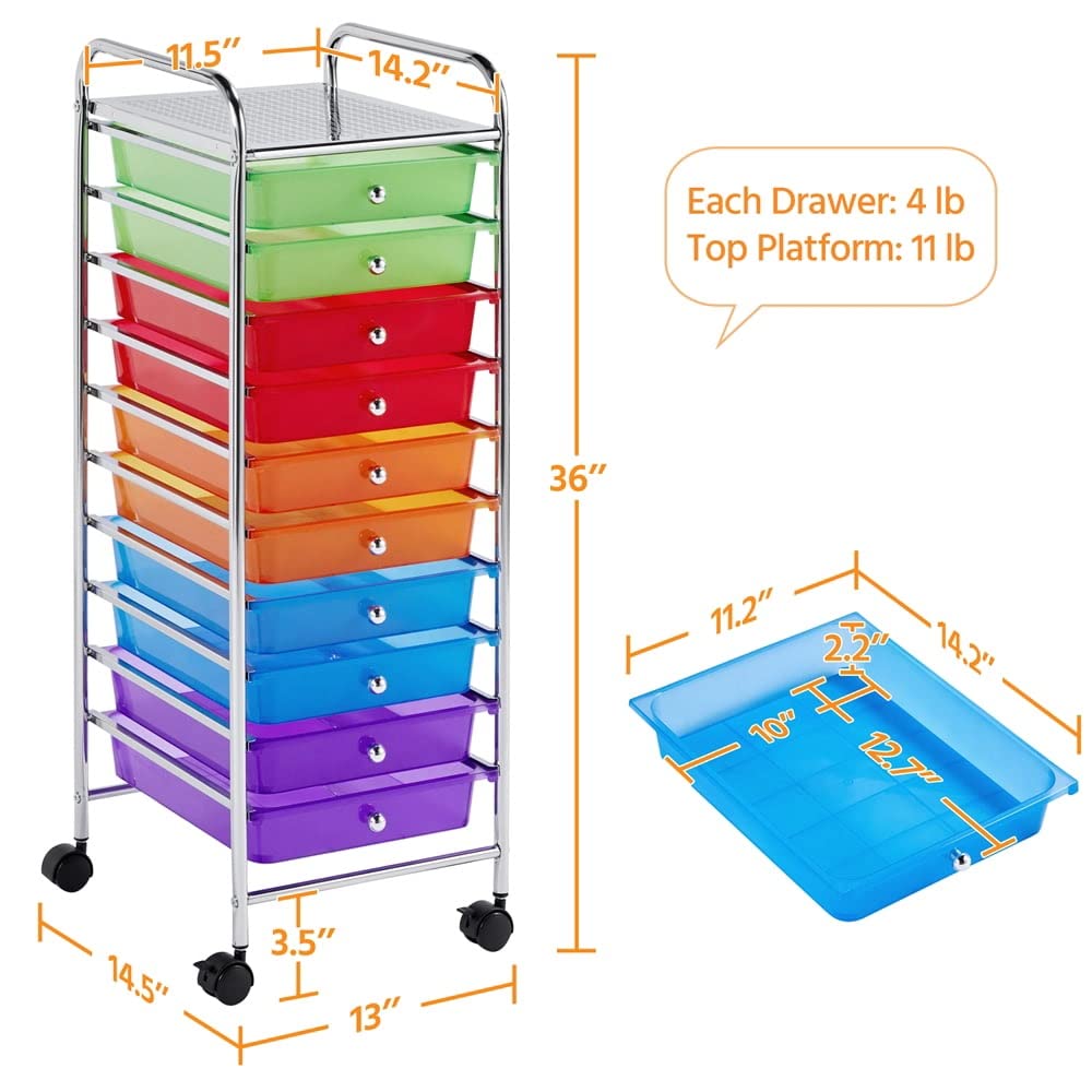 10 Drawer Rolling Storage Cart with Lockable Wheels S552407