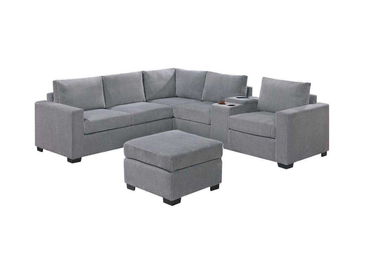Light Gray Corduroy 4pc Sectional Sofa Set M141