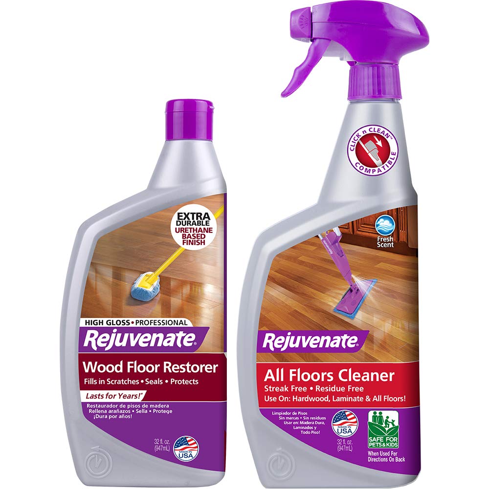 Wood Floor Restorer and Polish with High Gloss Finish 32oz and PH Balanced Floor Cleaner S7250