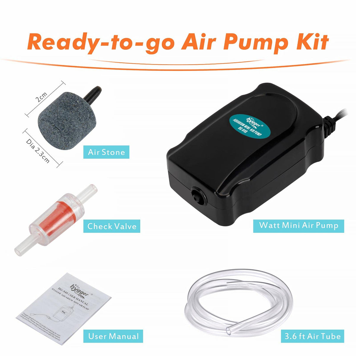 Mini Aquarium Air Pump Kit 1W for 2-20 Gallon Fish Tank with Air Tube W858452