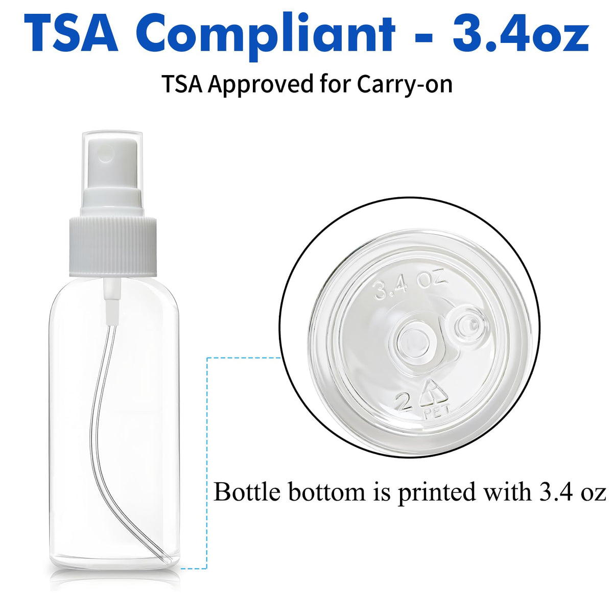5 Pack 3.4 oz Clear Plastic Travel Spray Bottles with Labels V75434