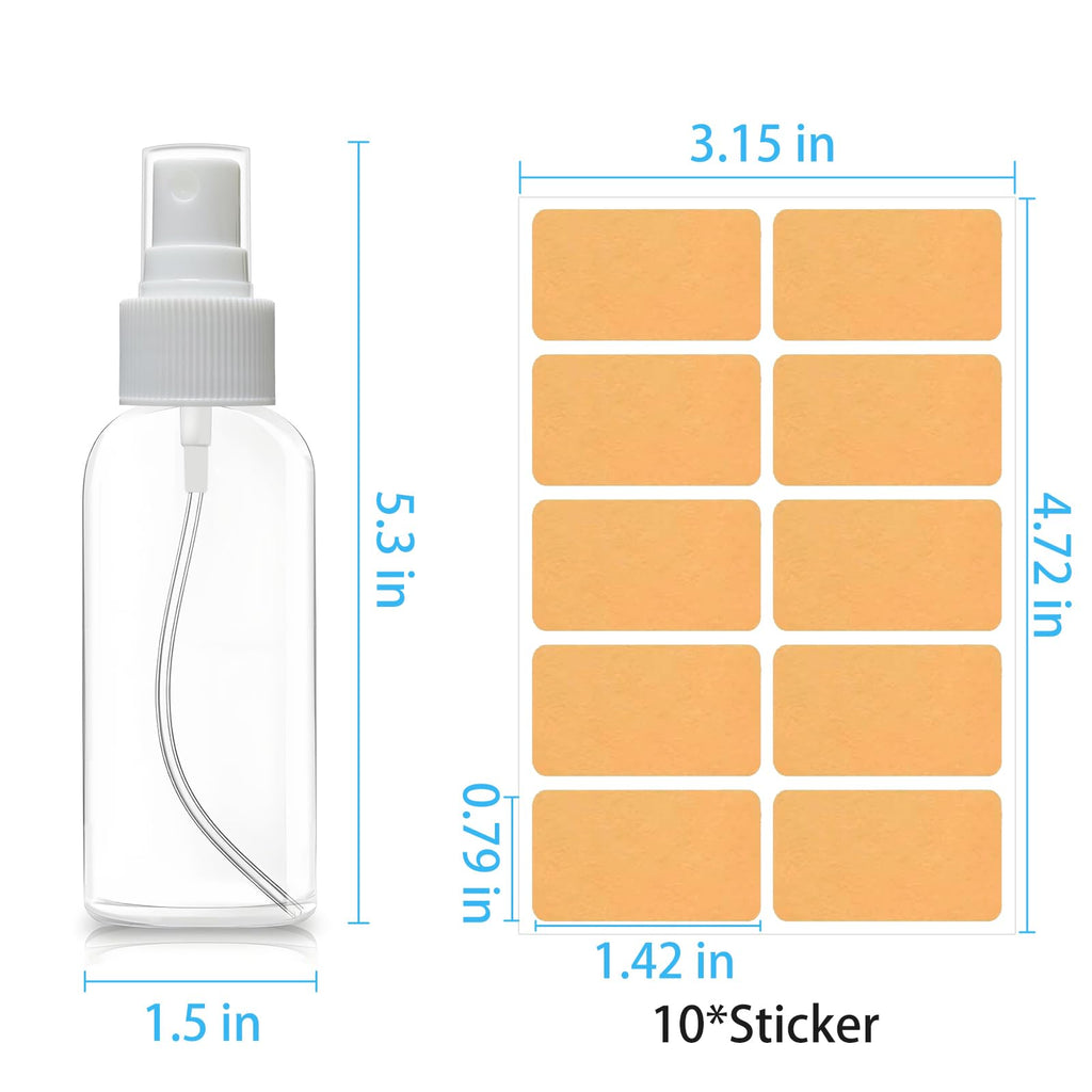 5 Pack 3.4 oz Clear Plastic Travel Spray Bottles with Labels V75434