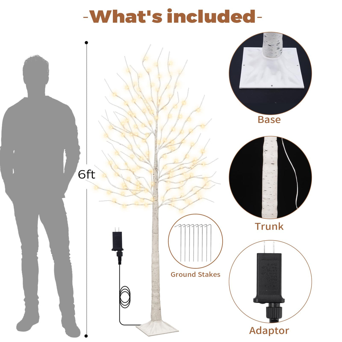 Set of 2 6 feet Lighted Birch Tree 160 LED Warm White G389