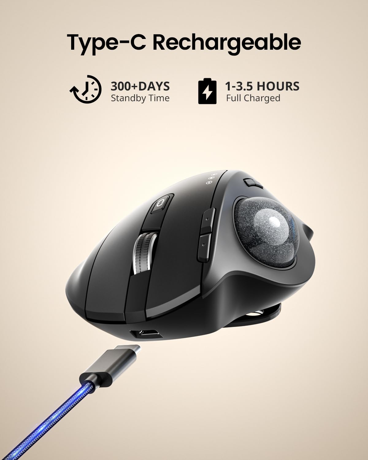 Wireless Rechargeable Gray Trackball Mouse J702