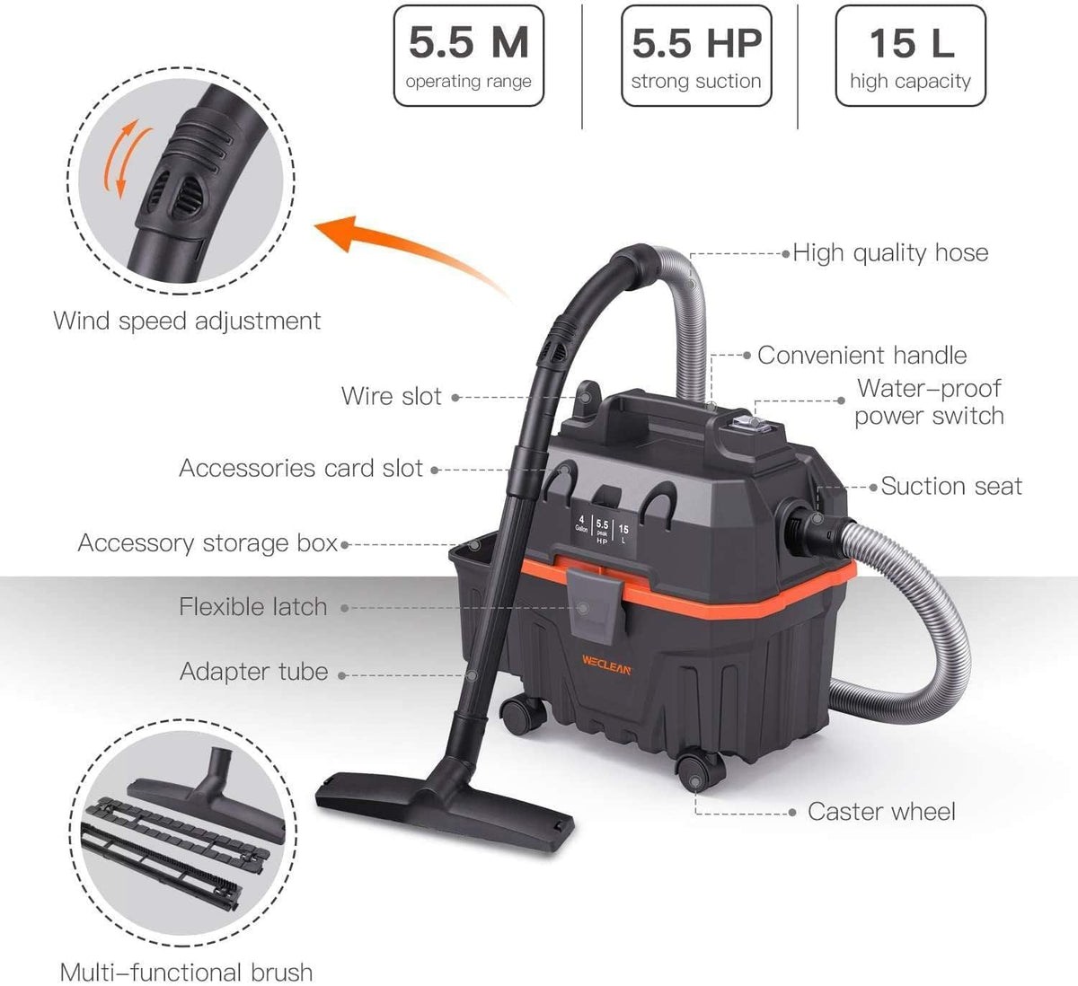 4 Gallon 5.5 Peak HP Wet Dry Vacuum Cleaner with Blower Function G693