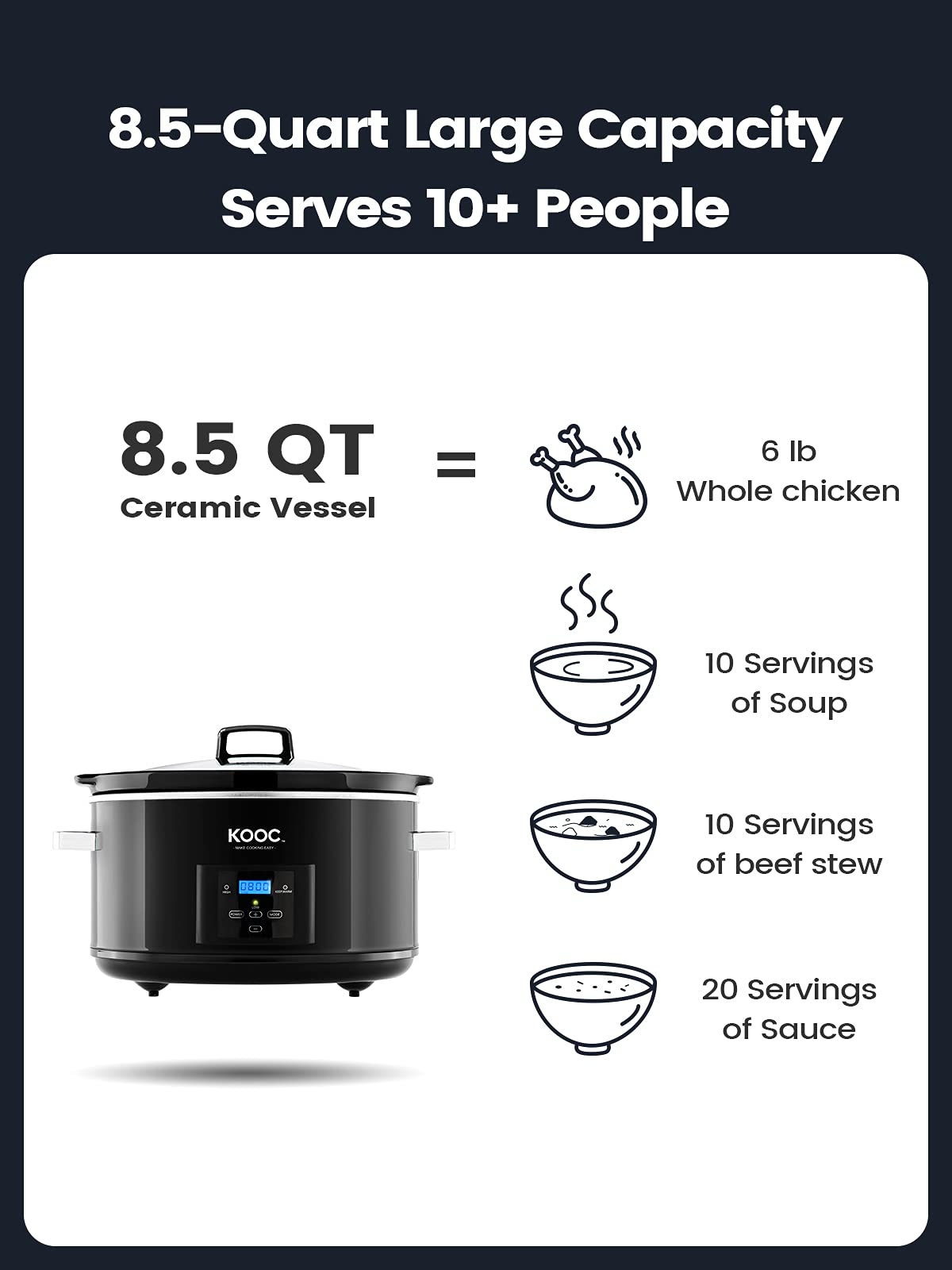 8.5-Quart Programmable Slow Cooker with Digital Countdown Timer, Black, Oval D83468