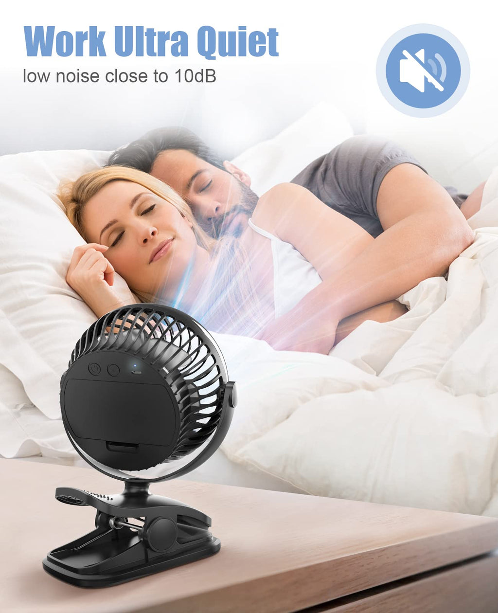 Battery Operated Clip on Fan, USB Powered Portable Desk Fan 4 Speeds F77519