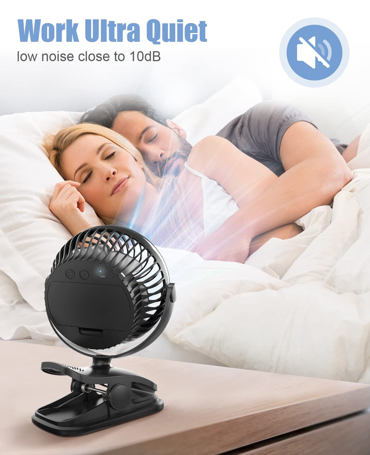 Battery Operated Clip on Fan, USB Powered Portable Desk Fan 4 Speeds F77519
