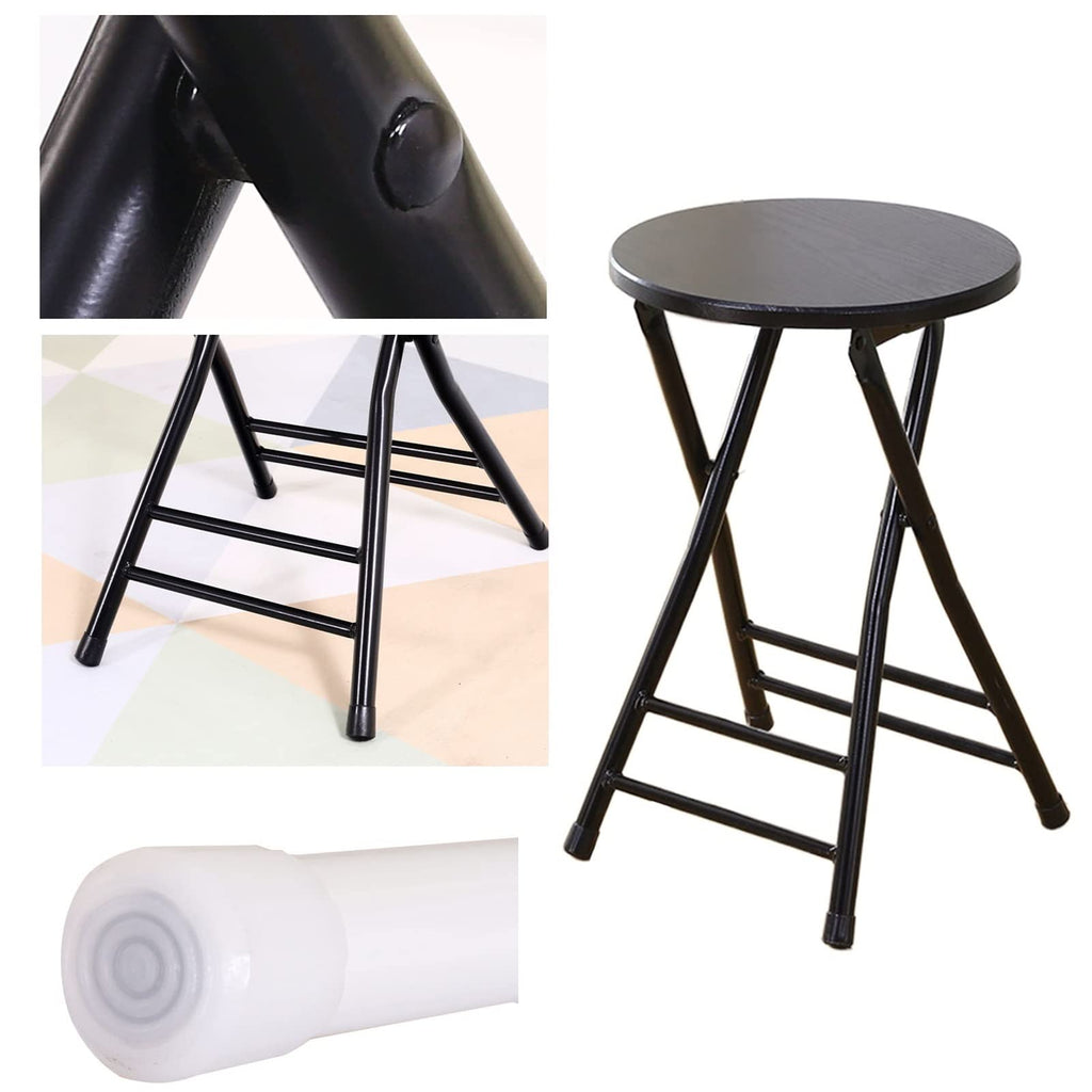 Black Round Folding Stool with Metal Frame O92947