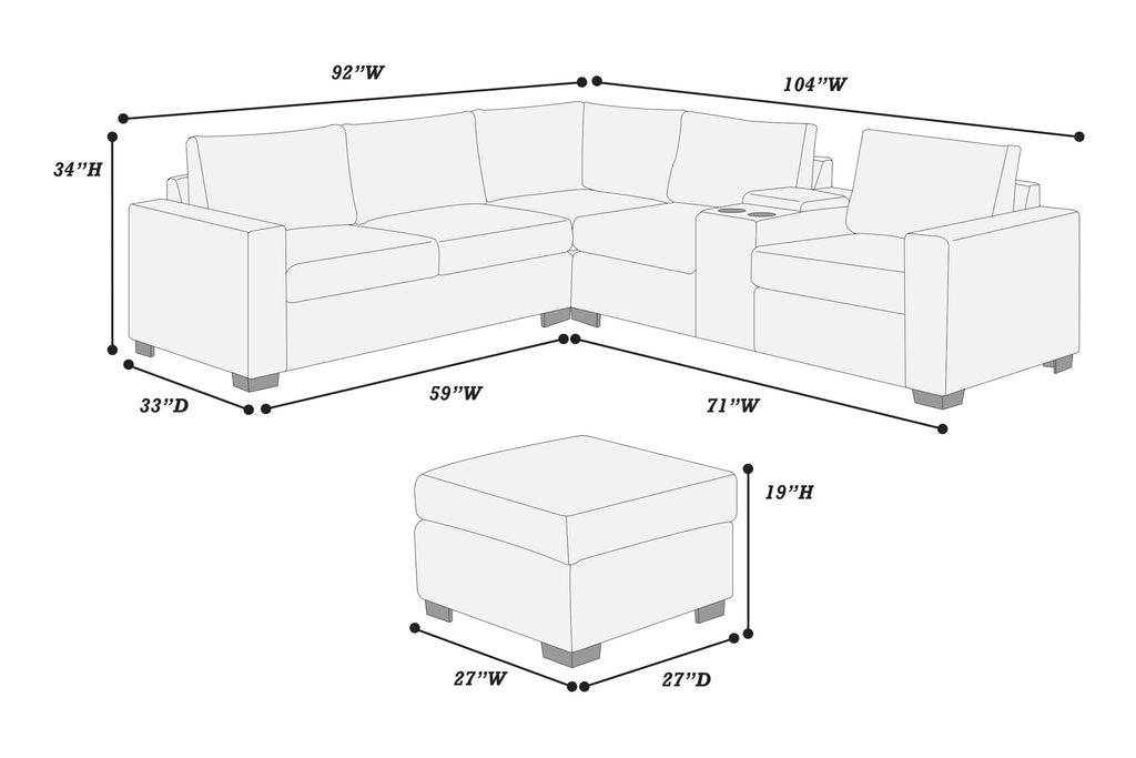 Light Gray Corduroy 4pc Sectional Sofa Set M141