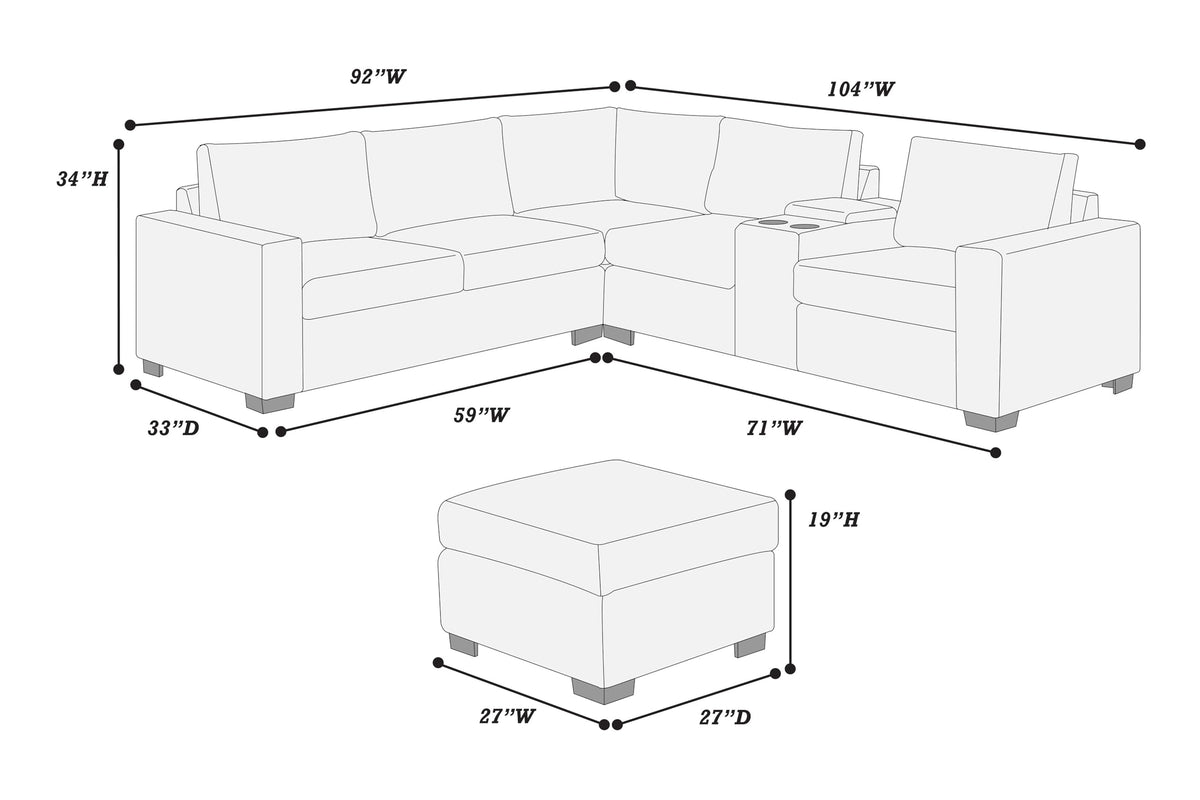 Light Gray Corduroy 4pc Sectional Sofa Set M141