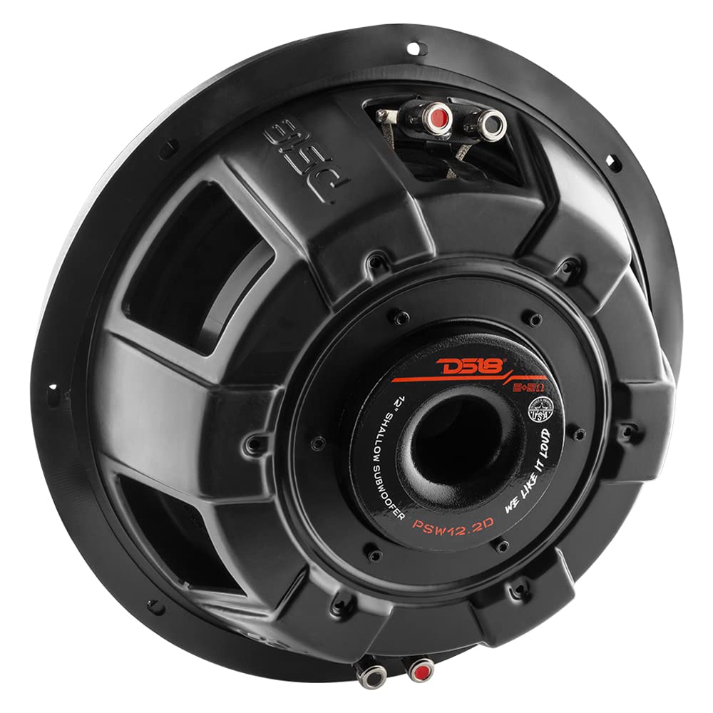 12" Shallow Mount Subwoofer 1200 Watts Max Power Dual Voice Coil 2+2 OHMS Water Resistant I141721