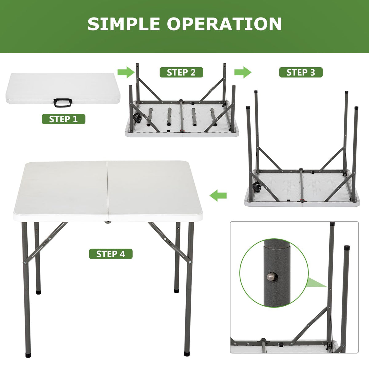 34" White Portable Plastic Folding Table O724427