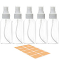 5 Pack 3.4 oz Clear Plastic Travel Spray Bottles with Labels V75434