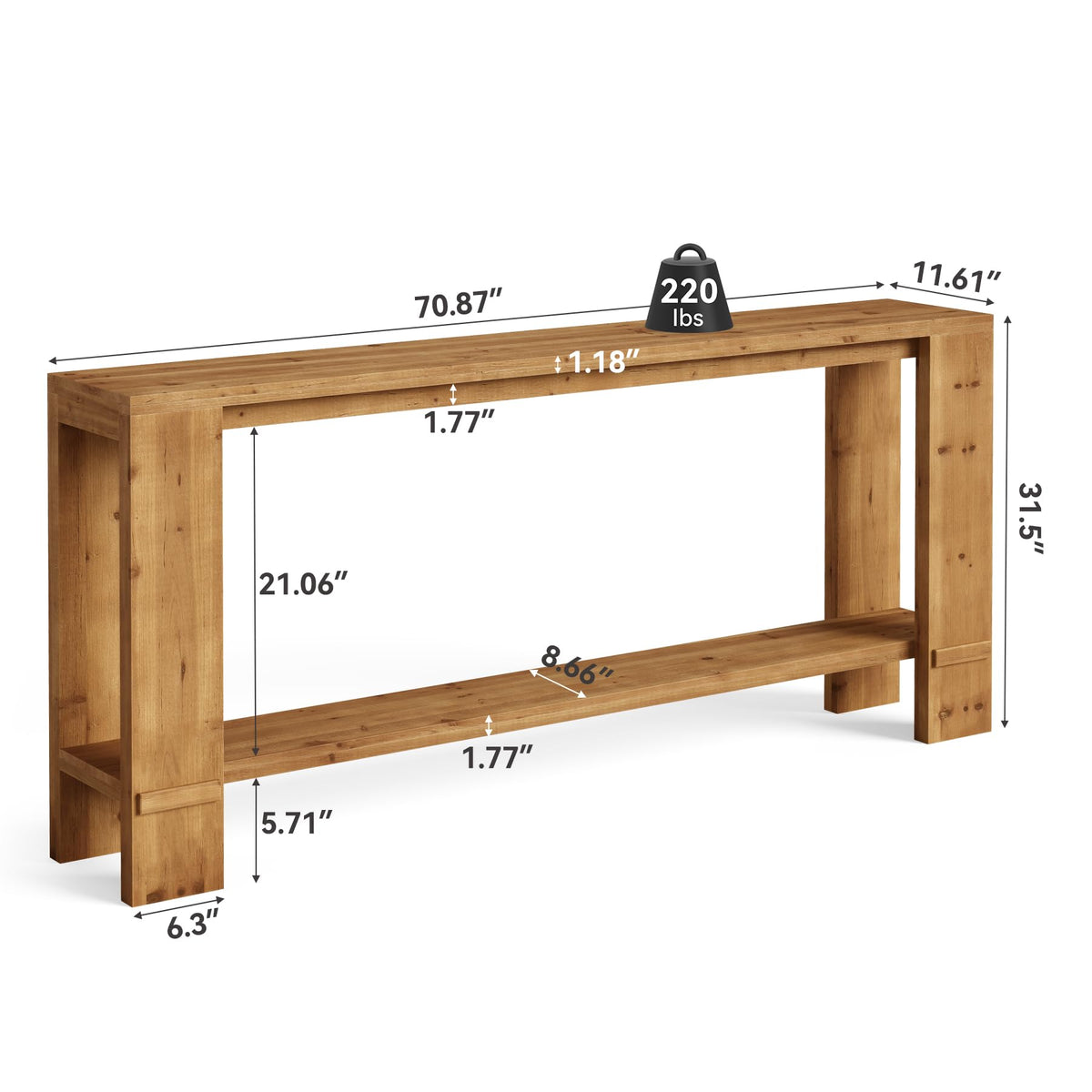 71" Solid Wood Console Table with Storage U881
