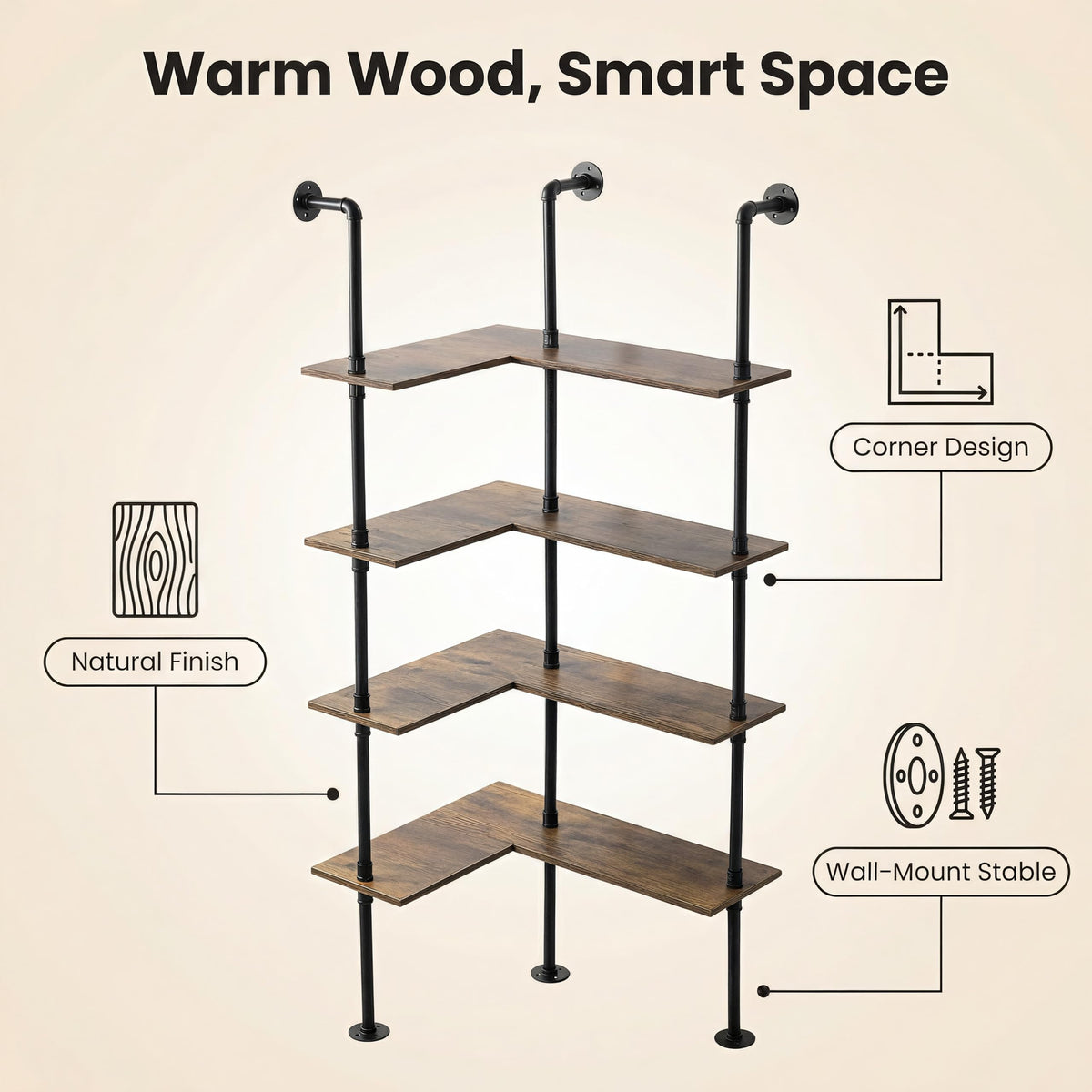Industrial Pipe Corner Bookshelf R376855