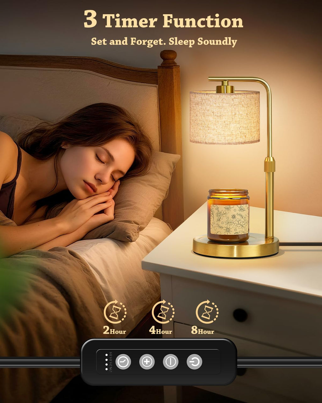 Height Adjustable Candle Warmer Lamp with Timer Dimmer for Jar Candles N99464