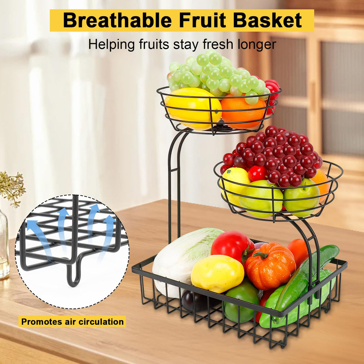 3 Tier Metal Fruit Vegetable Basket C222