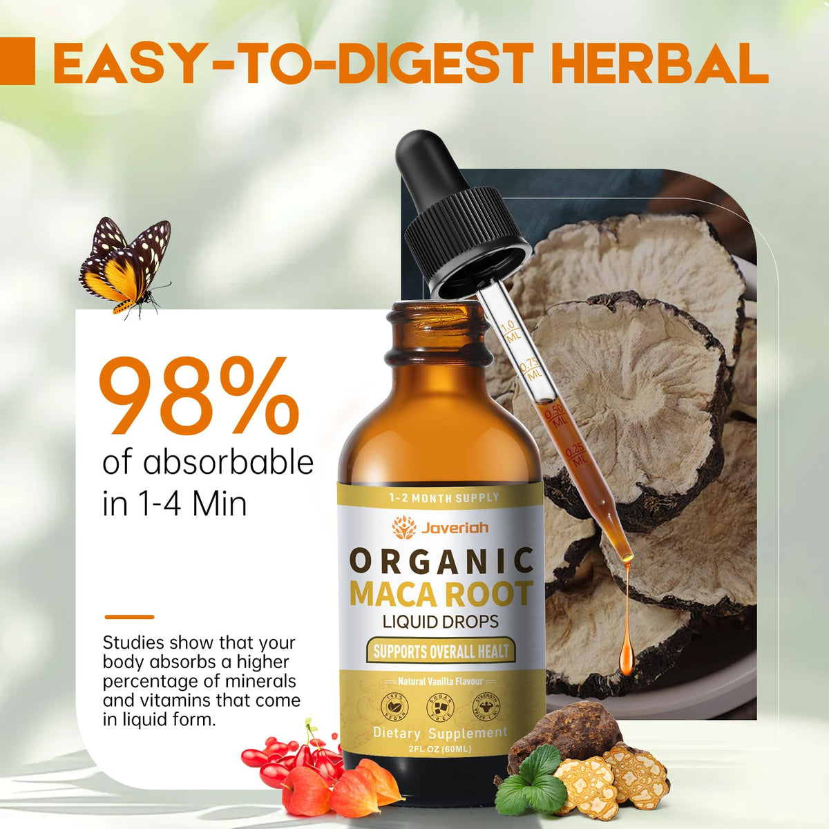 Organic Maca Root Liquid Drops with Ashwagandha 2 Fl Oz L131166