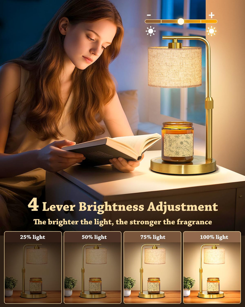 Height Adjustable Candle Warmer Lamp with Timer Dimmer for Jar Candles N99464
