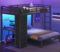 Full Size Bunk Bed with Desk, 5 Drawers, Black Z90036
