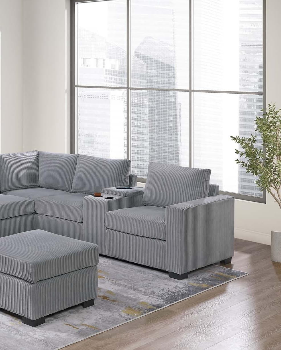 Light Gray Corduroy 4pc Sectional Sofa Set M141