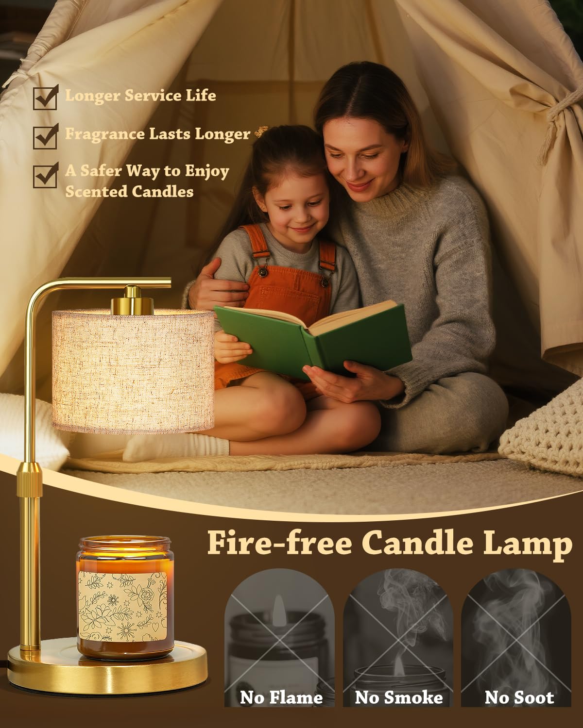 Height Adjustable Candle Warmer Lamp with Timer Dimmer for Jar Candles N99464