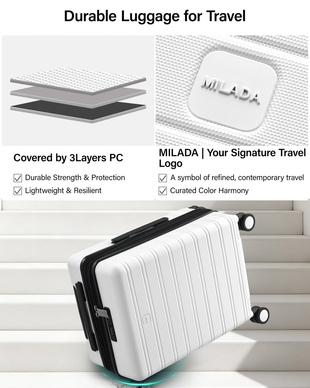 20-Inch Hardside Expandable Carry-On Luggage Suitcase, White D486