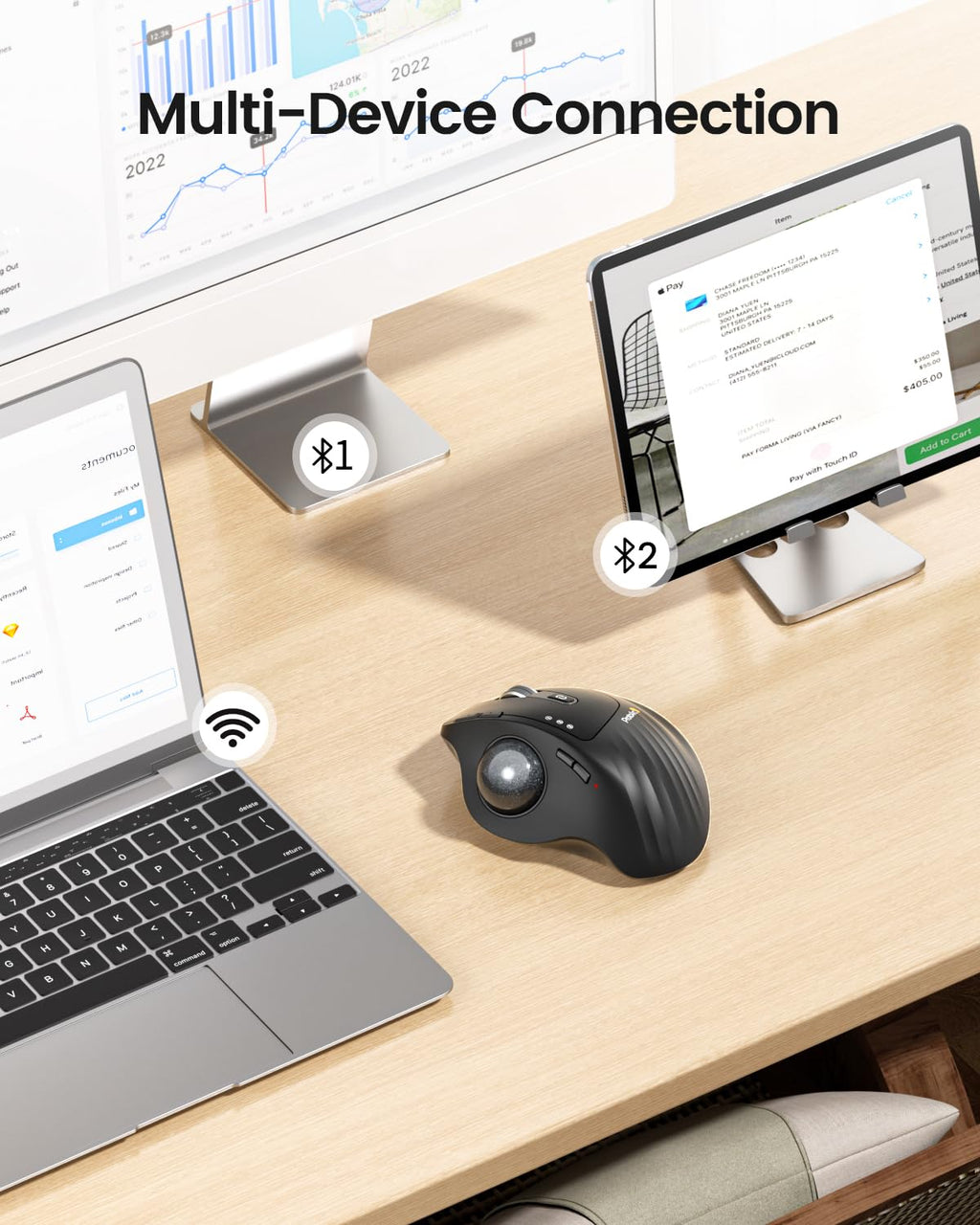Wireless Rechargeable Gray Trackball Mouse J702