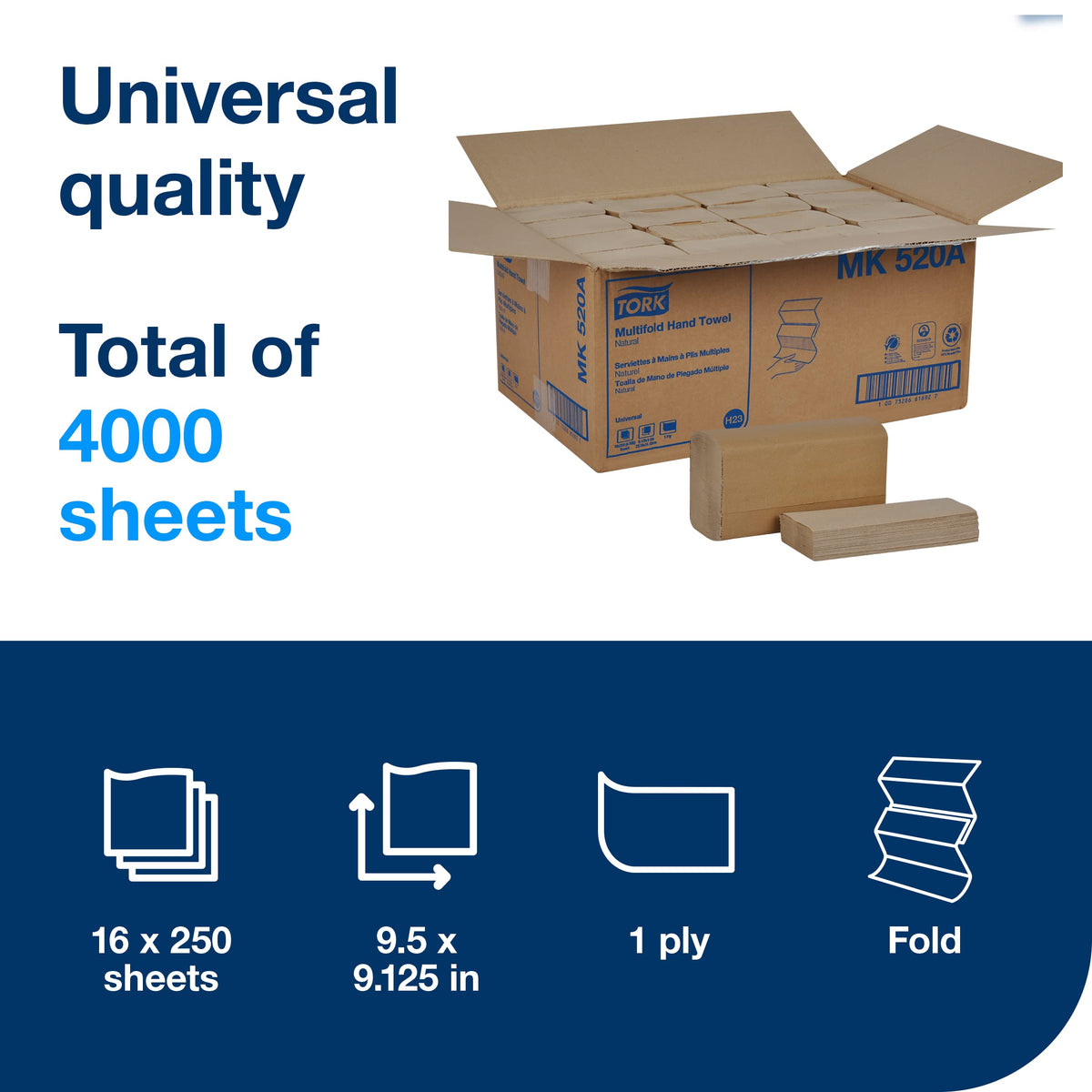 Multifold Hand Towel, Natural, 16 packs x 250 sheets Q98912