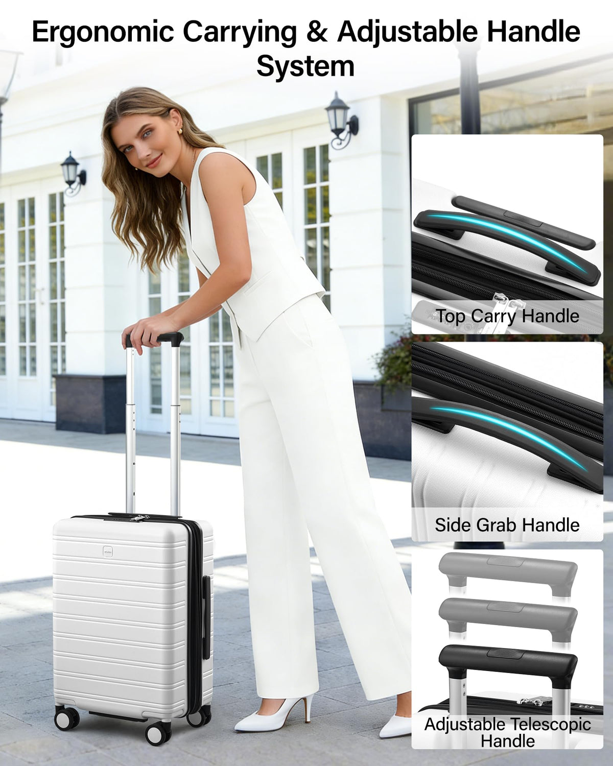 20-Inch Hardside Expandable Carry-On Luggage Suitcase, White D486