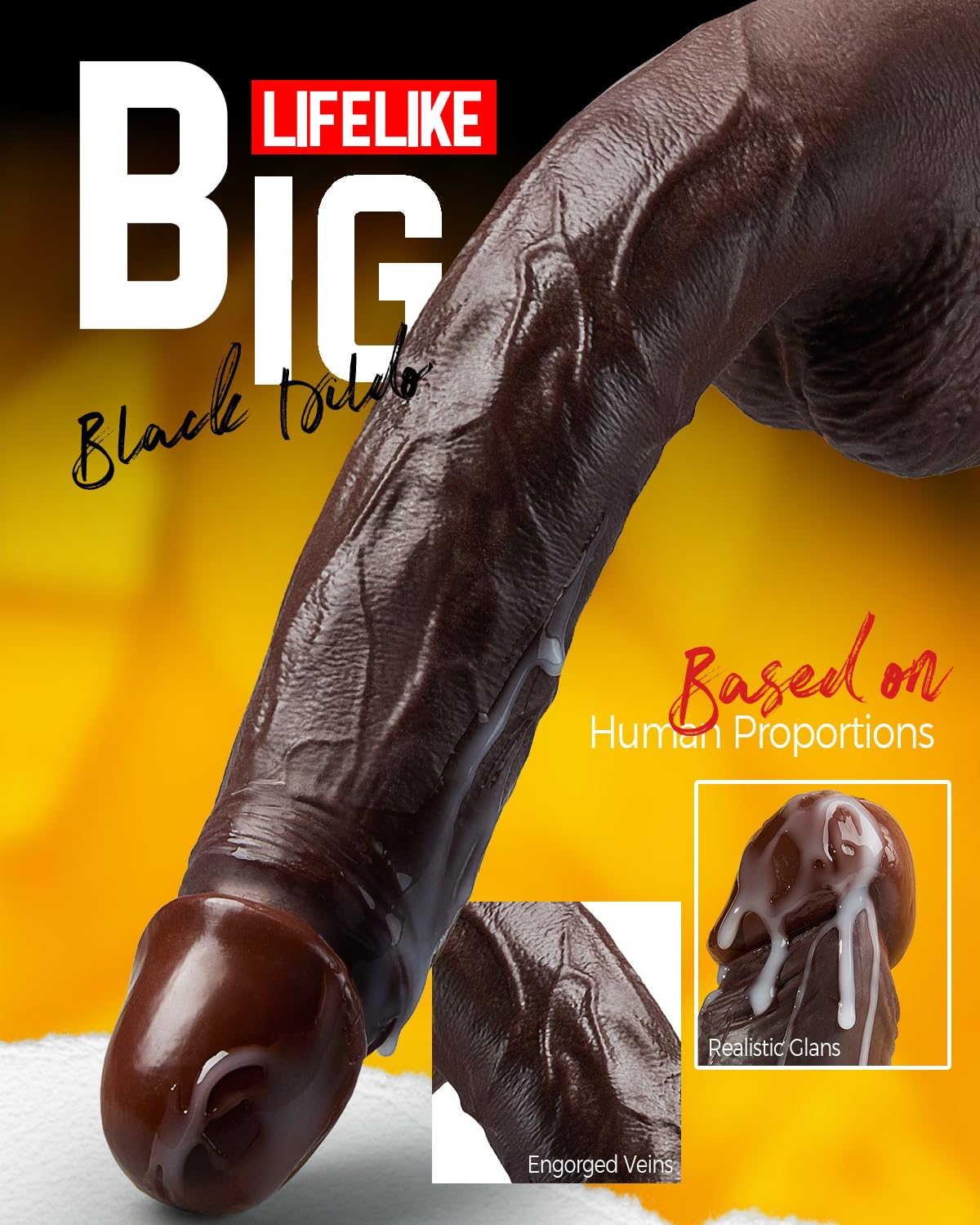 12 Inch Black Realistic Dildo with Suction Cup R663