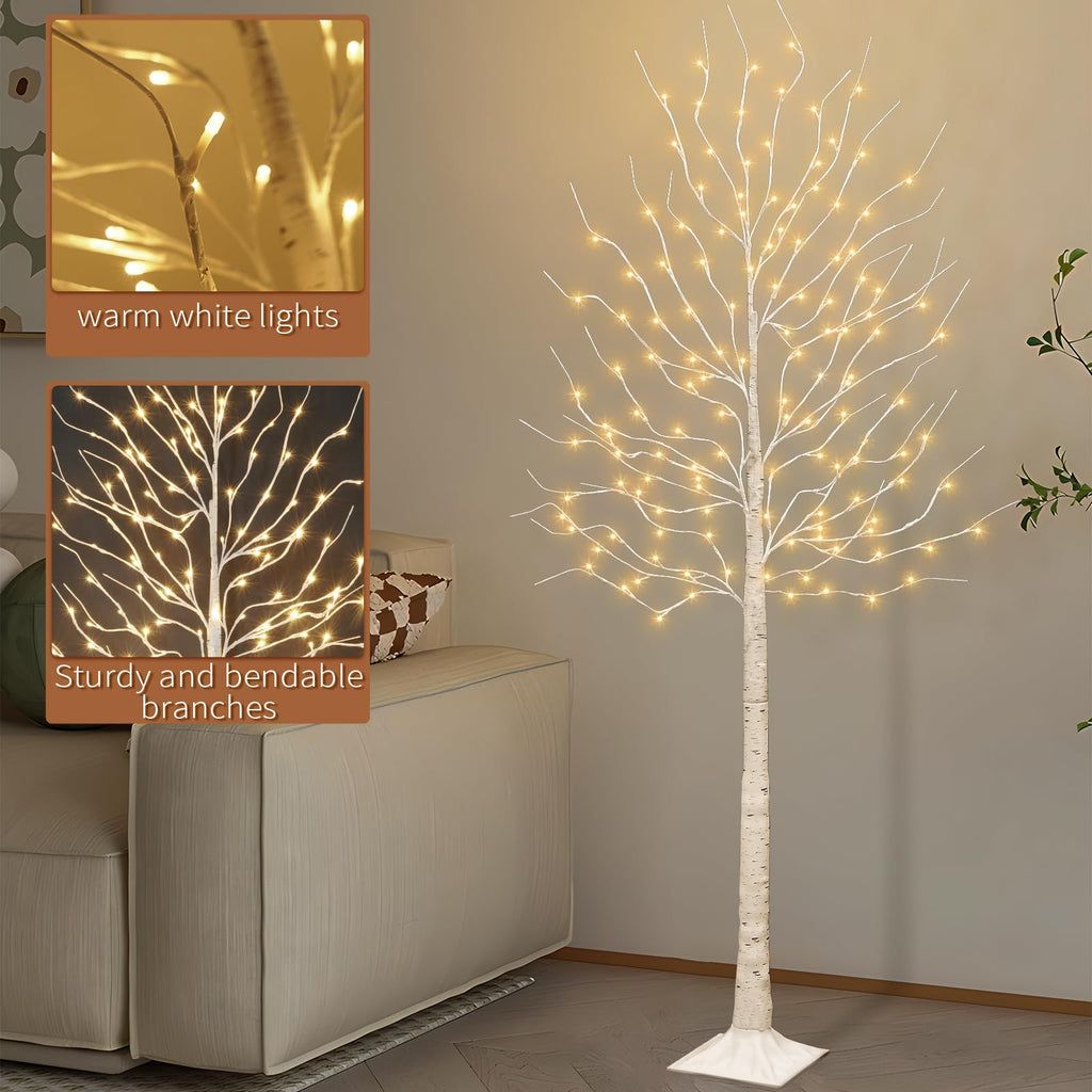 Set of 2 6 feet Lighted Birch Tree 160 LED Warm White G389