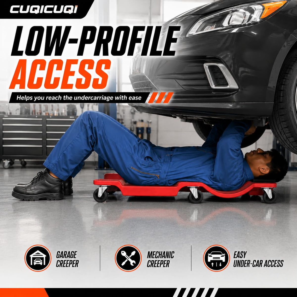 Low Profile Mechanic Creeper with Padded Headrest and 6 Swivel Casters I3742