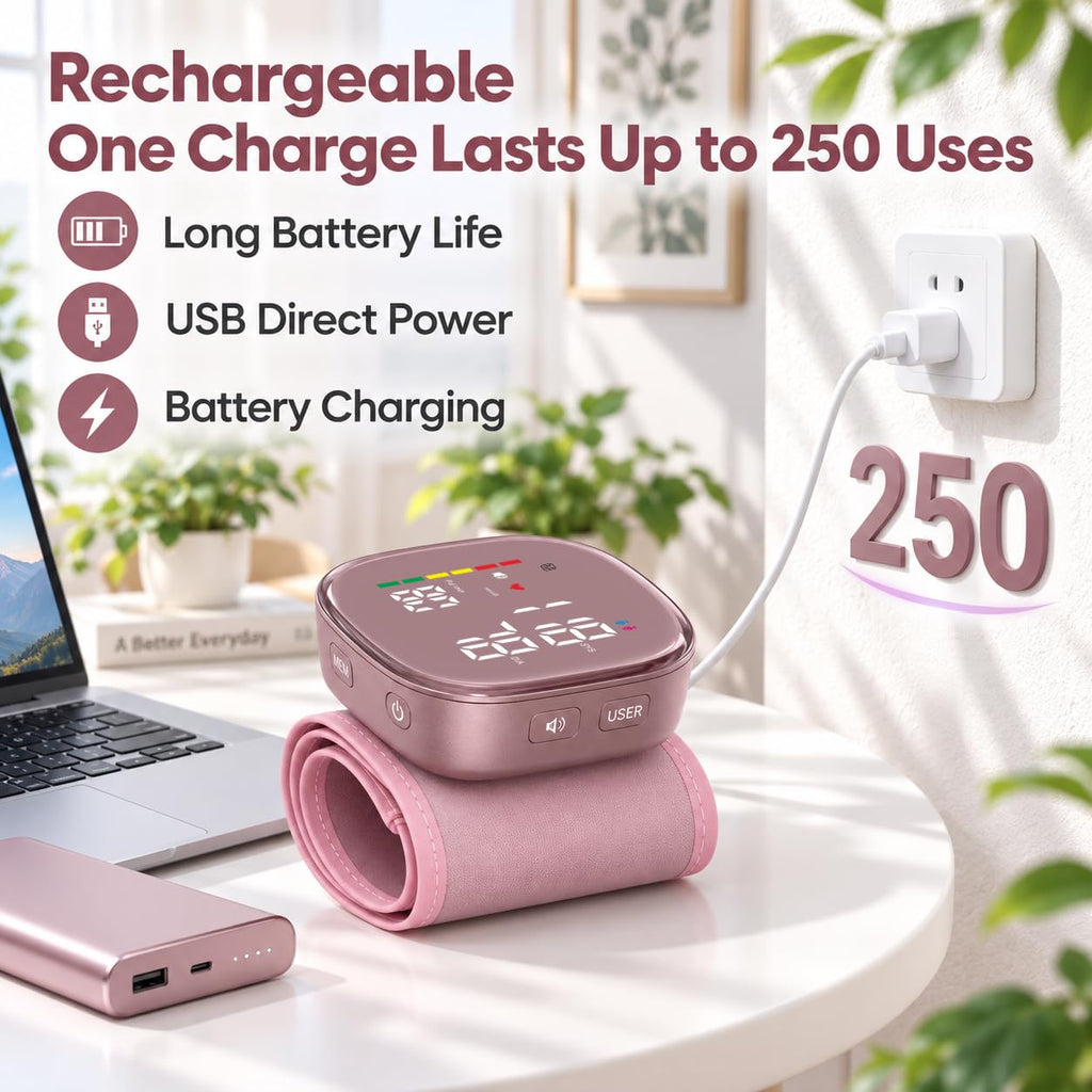 Pink Rechargeable Wrist Blood Pressure Monitor U98812