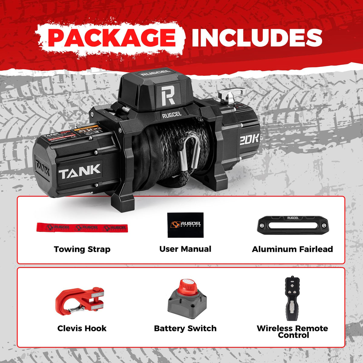 20000lb 12V Heavy Duty Waterproof Electric Synthetic Rope Winch J20972
