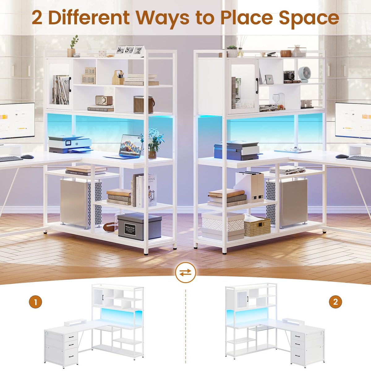 58'' L Shaped Computer Desk with 3 Drawers and Bookshelf Q958353