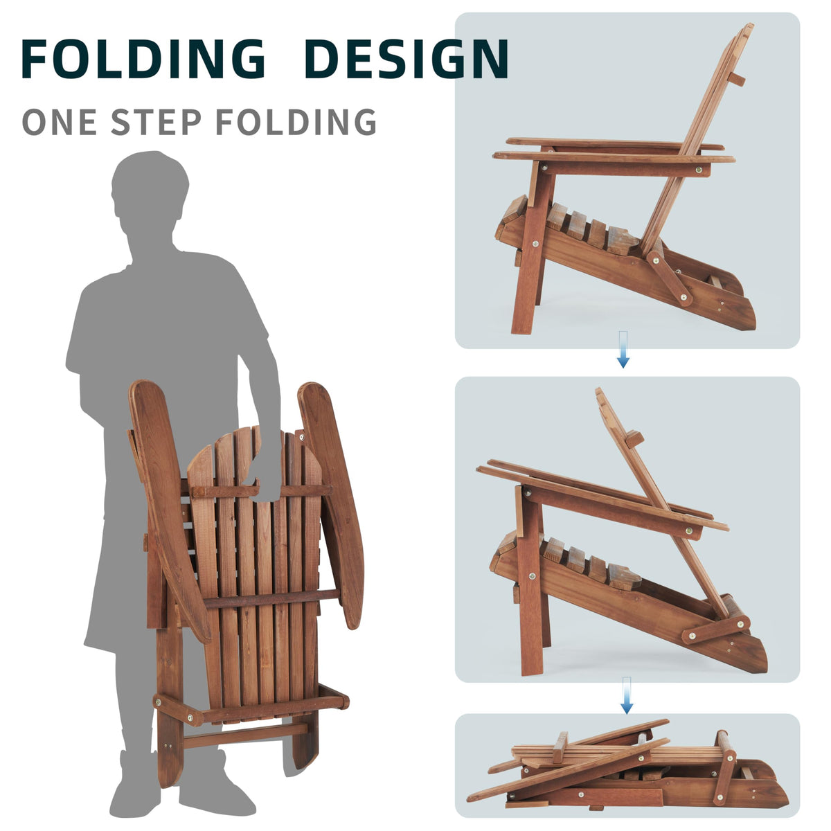Folding Adirondack Chairs Set of 2 Solid Cedar Wood C124157