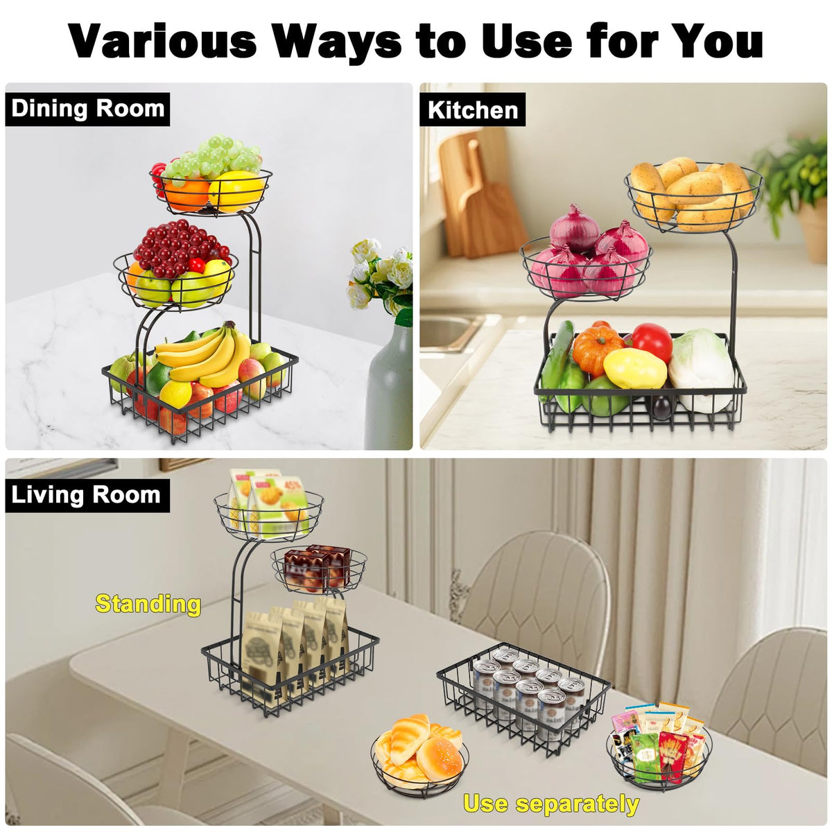3 Tier Metal Fruit Vegetable Basket C222