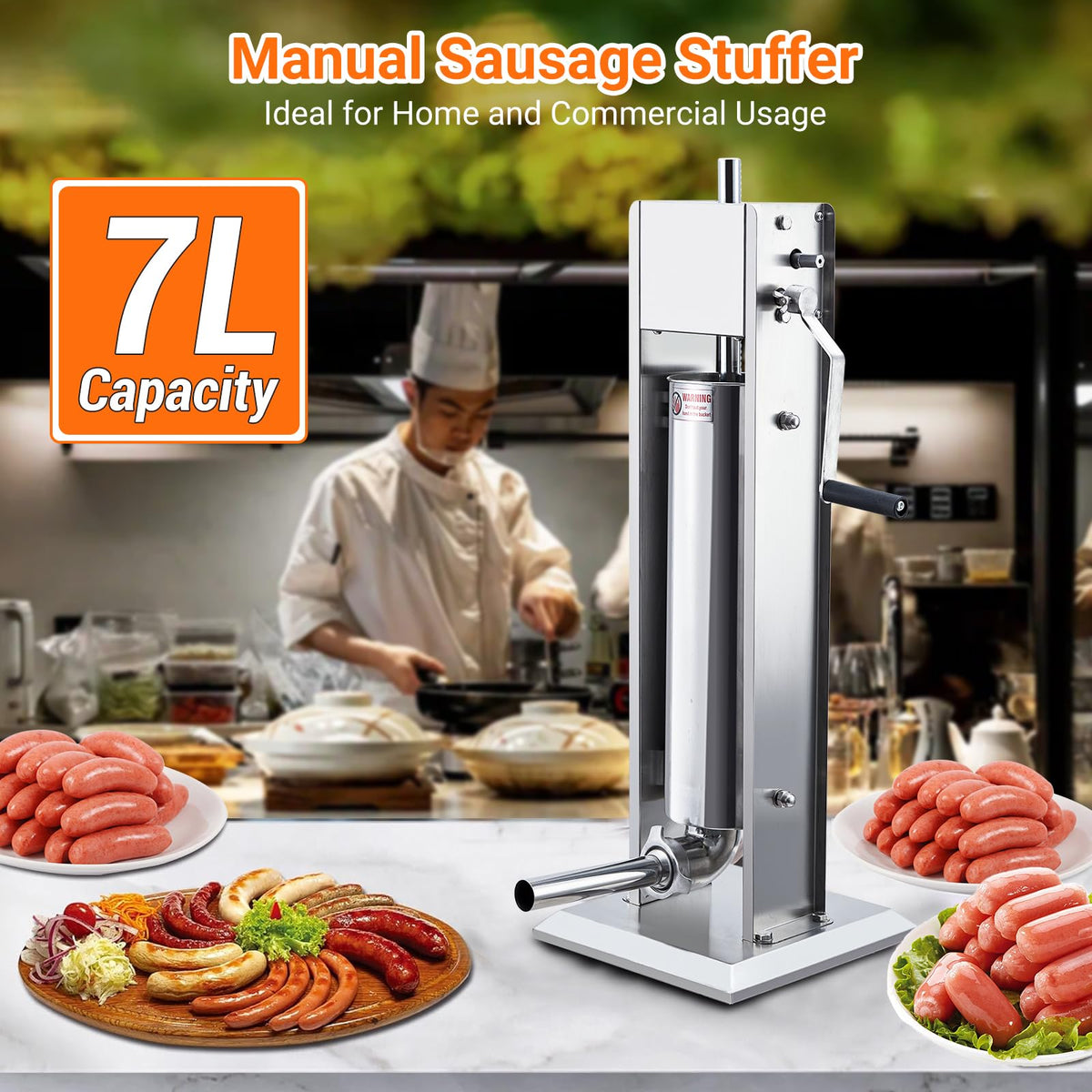 Manual Stainless Steel Sausage Stuffer with 5 Stuffing Tubes G3934