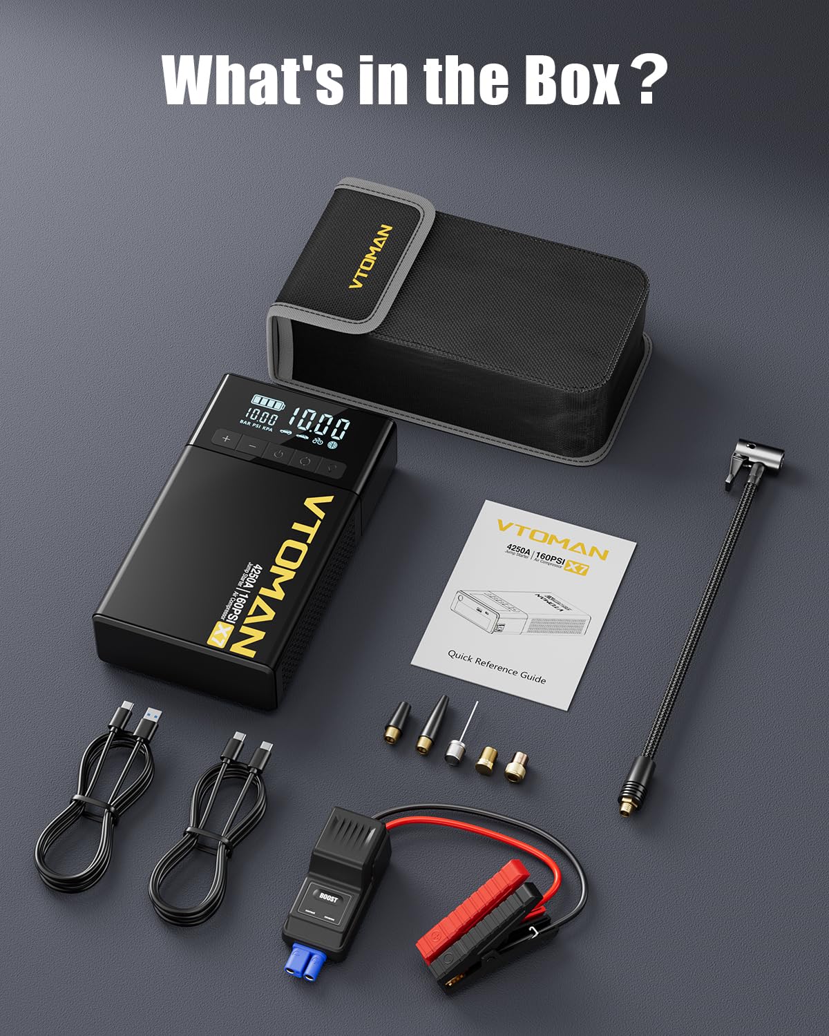 Jump Starter with Air Compressor, 160PSI Tire Inflator A4097