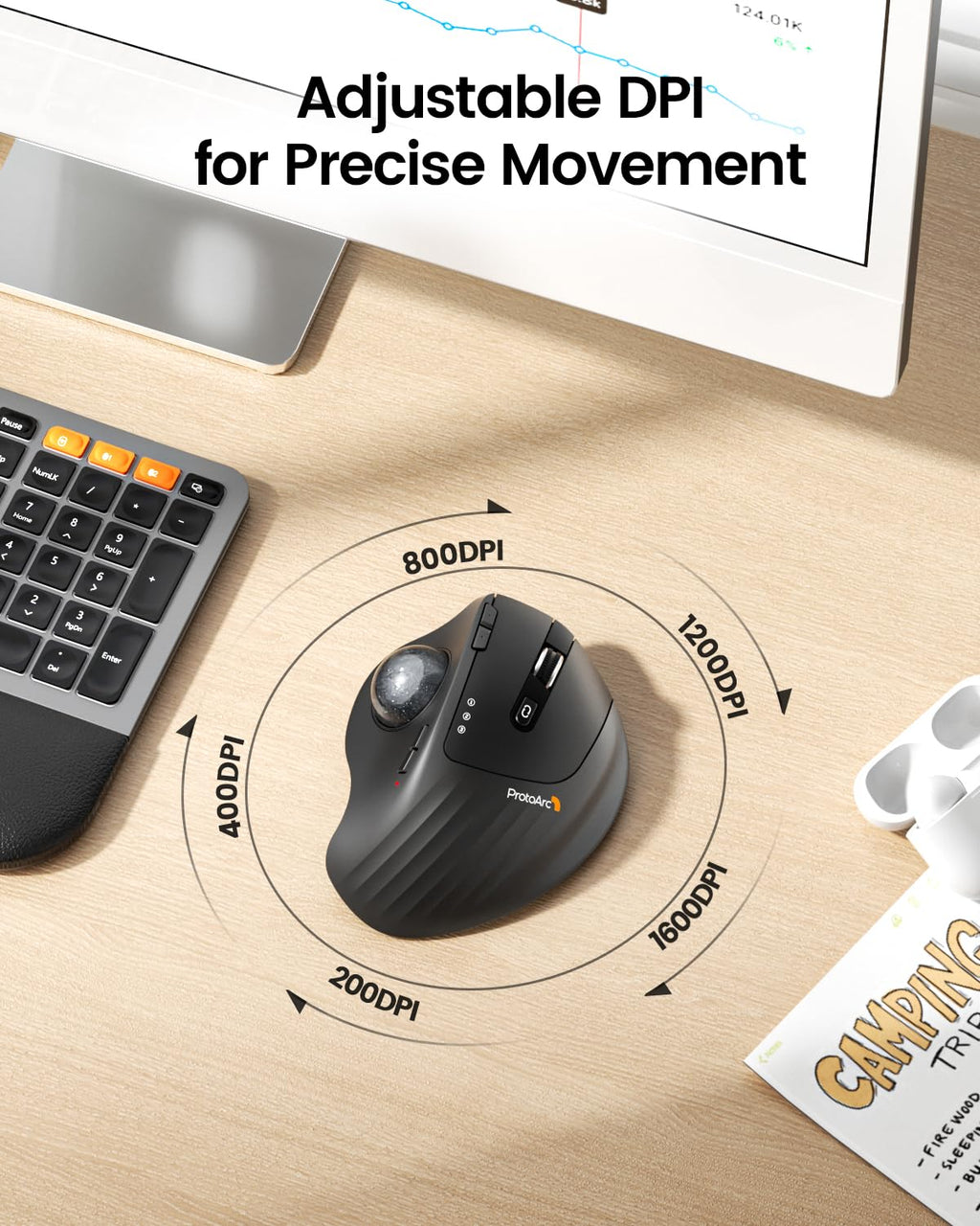Wireless Rechargeable Gray Trackball Mouse J702