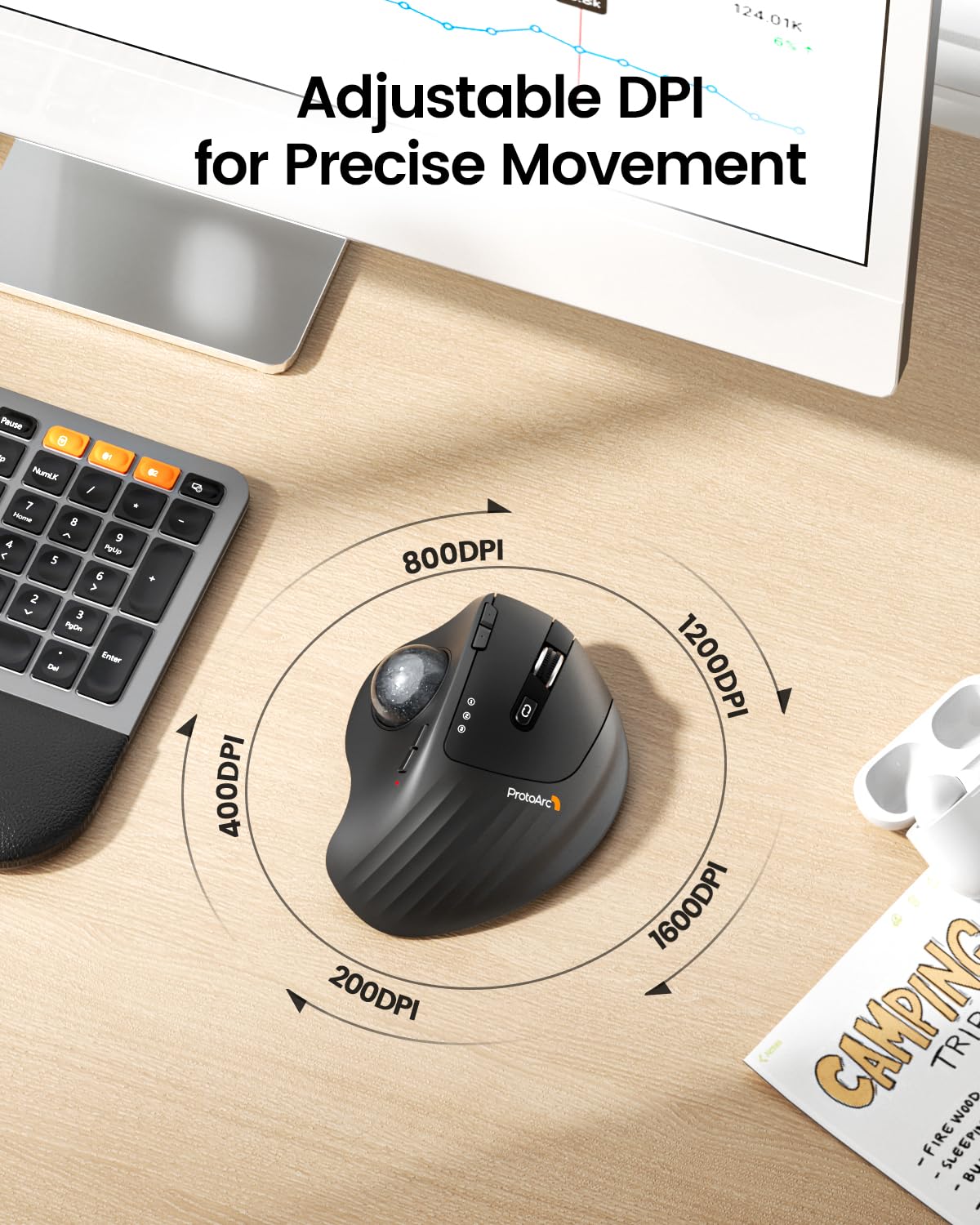 Wireless Rechargeable Gray Trackball Mouse J702