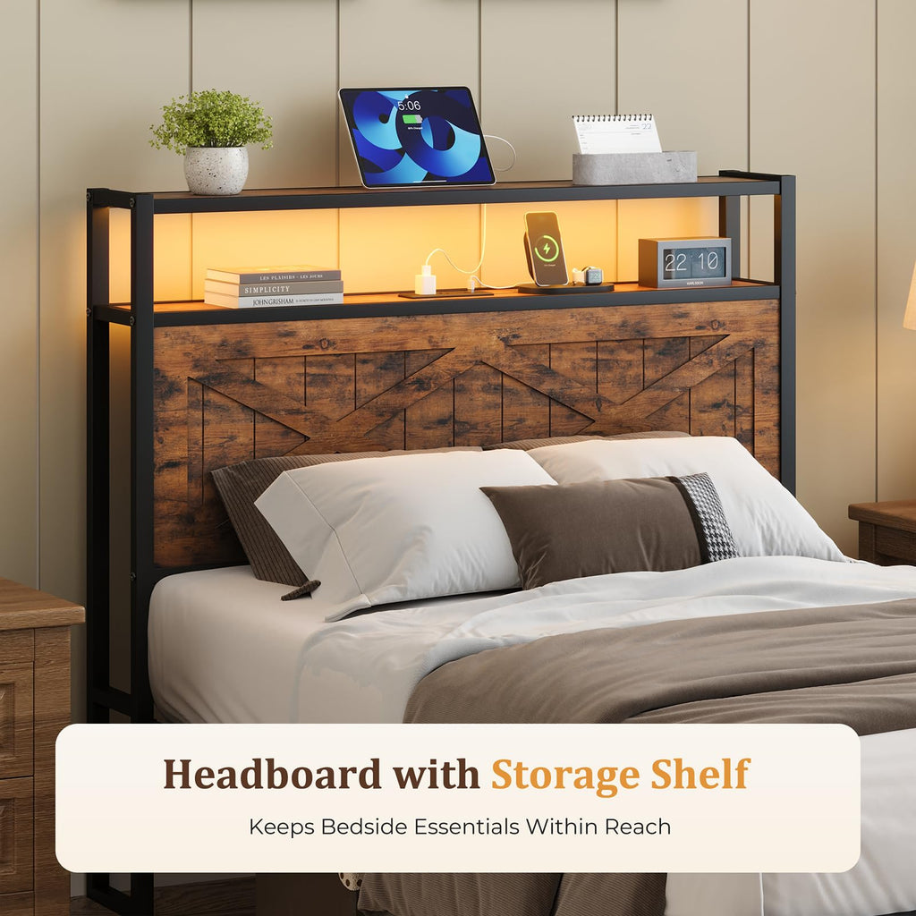 Twin Metal Bed Frame with Storage Headboard R4808
